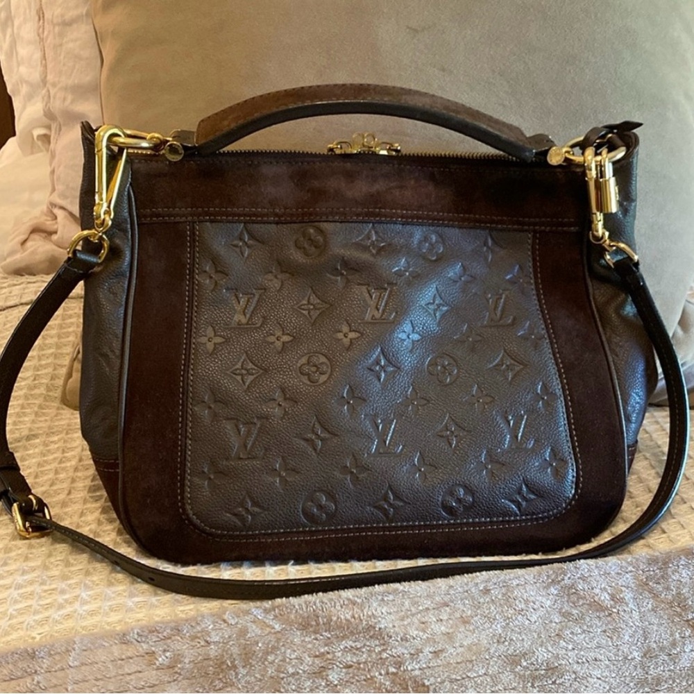 Louis Vuitton Vintage Chocolate Suede Leather Monogram Tote Gold Tone Hardware - Picture 2 of 15